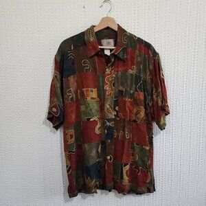 The Territory Ahead Vintage Abstract Earthtone Colors Button Down Shirt Large